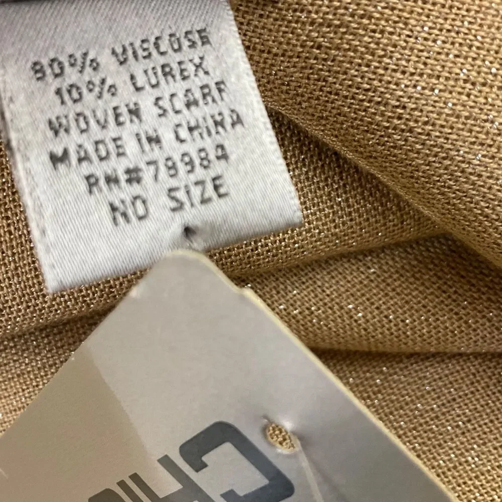 NWT Chicos Women’s OS linen blend Scarf Wrap Beige fringe multipurpose Holiday